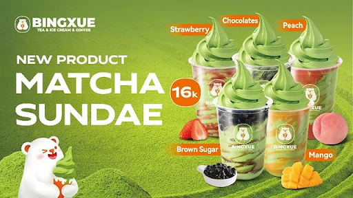 menu varian matcha sundae series Bingxue rekomendasi best seller bingxue, bingxue matcha sundae series, harga es krim bingxue, outlet bingxue terdekat
